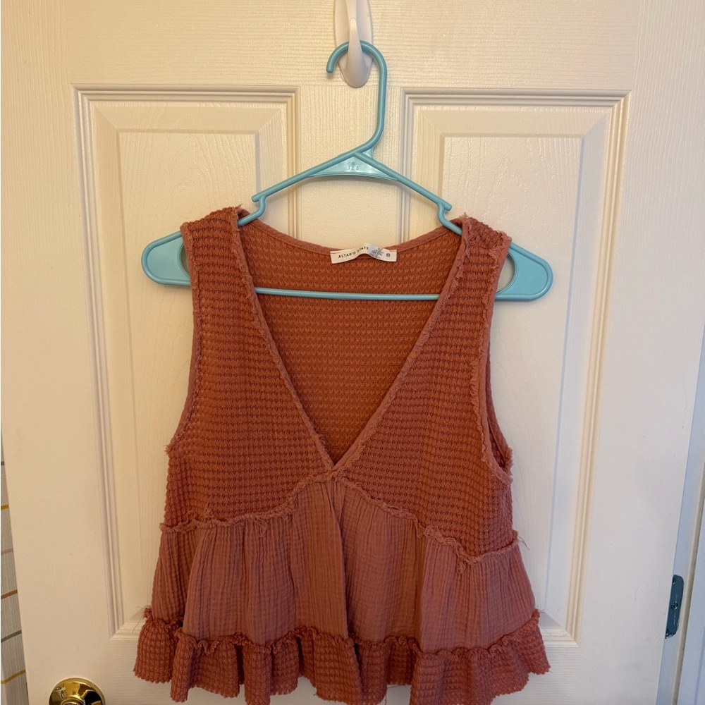 Altar'd State Terracotta Ruffle Tank Top
